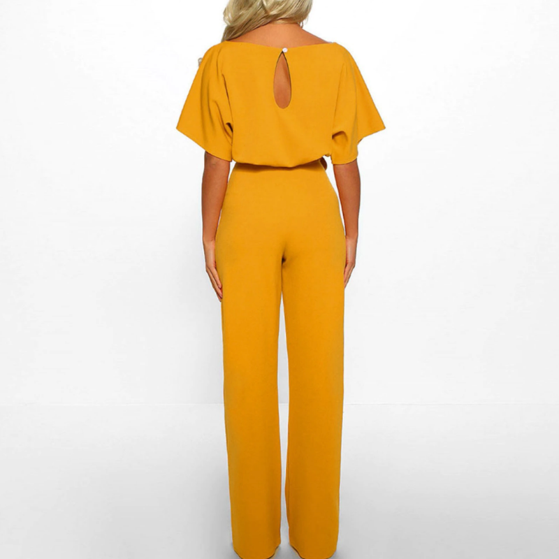 Modischer einfarbiger Jumpsuit mit Knotengürtel