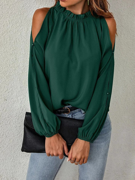 Lila Business Style grüner Rundhalsausschnitt mit Fleece Damenbluse