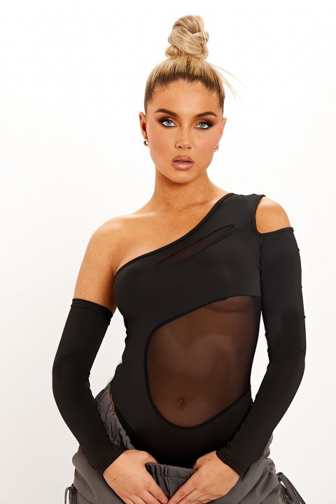 Schwarzer Bodysuit mit Schulterfreies Design