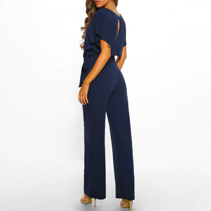 Modischer einfarbiger Jumpsuit mit Knotengürtel