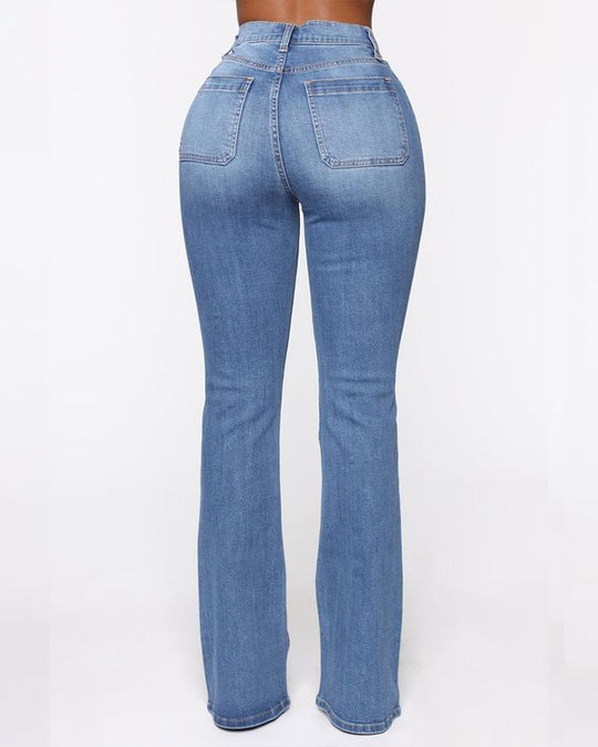 Hüftjeans mit ausgestelltem Bein Button Fly Booty