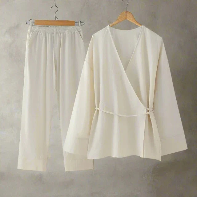Damen- Outfitset- lockeres Kimono-Pyjamaset- Baumwolle- Sommer