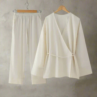 Damen- Outfitset- lockeres Kimono-Pyjamaset- Baumwolle- Sommer