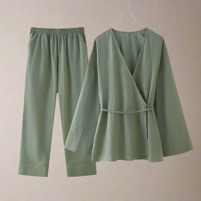 Damen- Outfitset- lockeres Kimono-Pyjamaset- Baumwolle- Sommer
