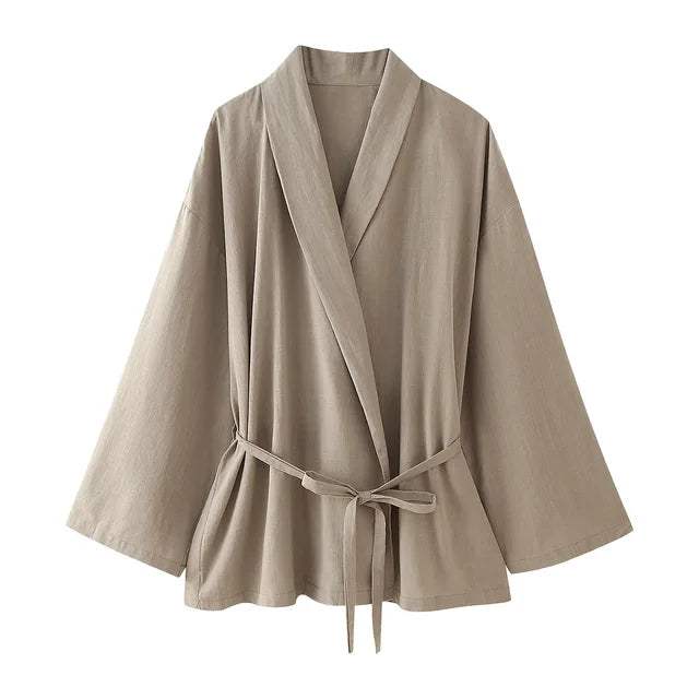Damen- Outfitset- lockeres Kimono-Pyjamaset- Baumwolle- Sommer