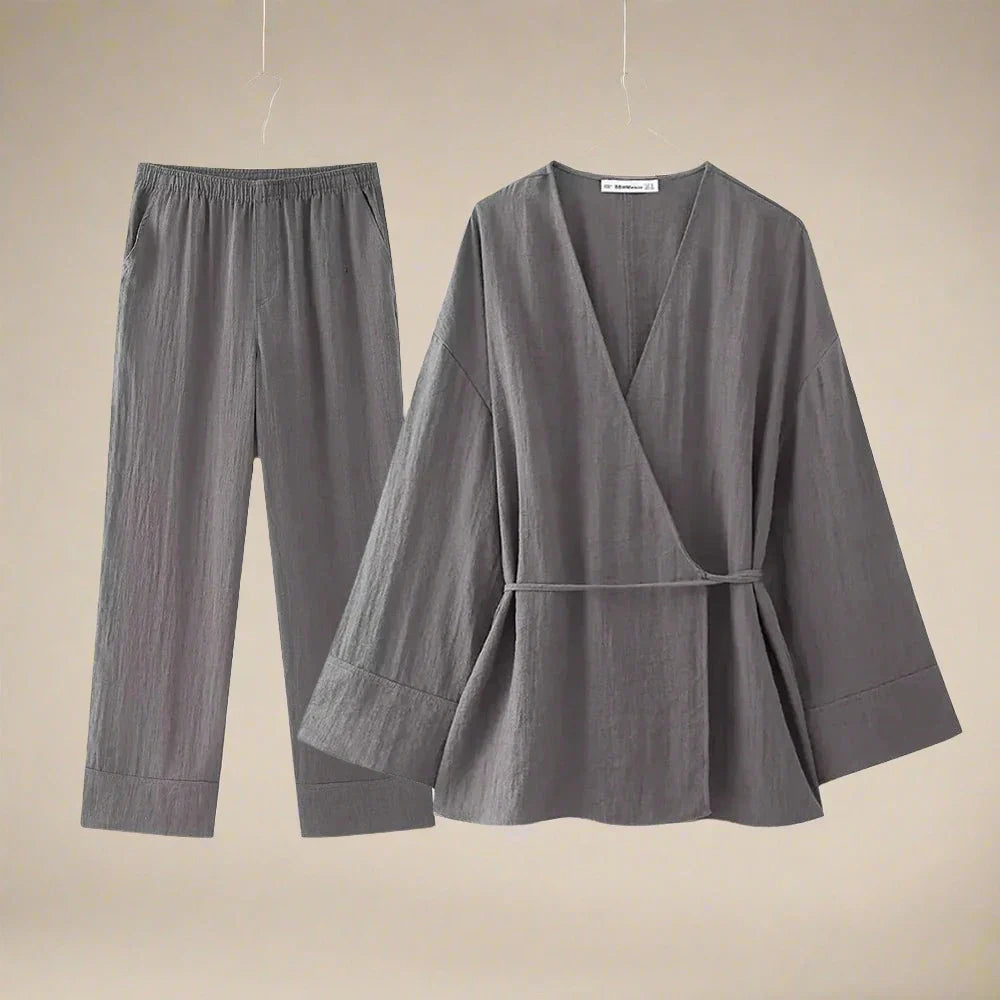 Damen- Outfitset- lockeres Kimono-Pyjamaset- Baumwolle- Sommer