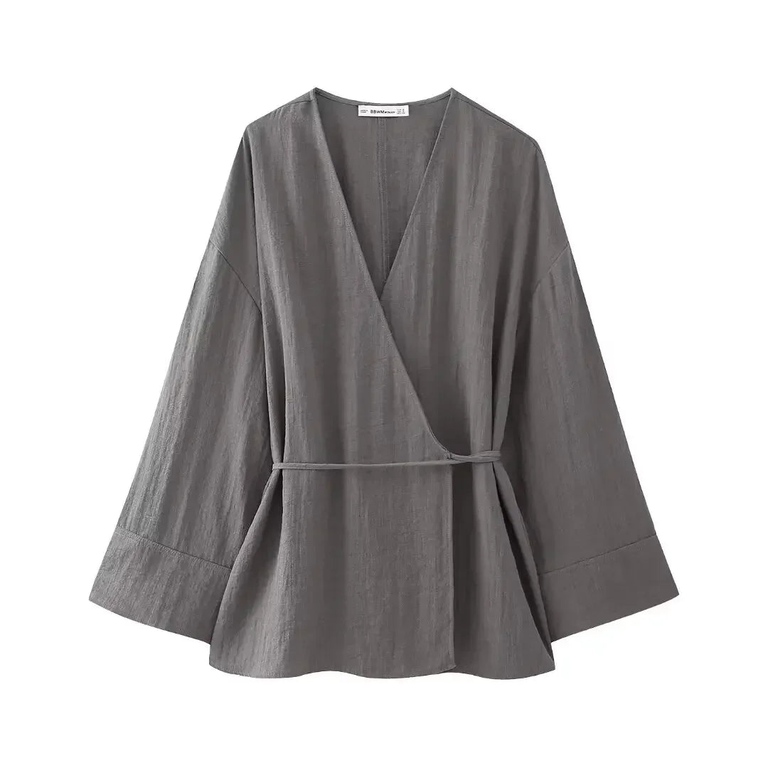 Damen- Outfitset- lockeres Kimono-Pyjamaset- Baumwolle- Sommer