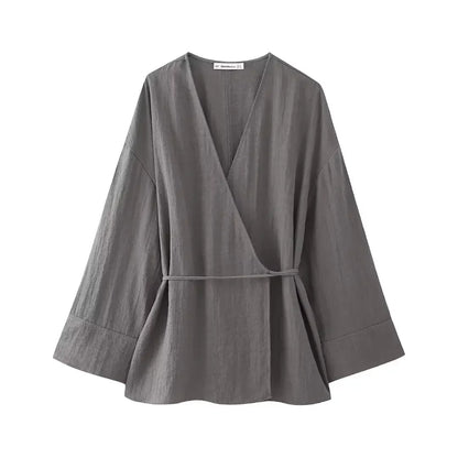 Damen- Outfitset- lockeres Kimono-Pyjamaset- Baumwolle- Sommer