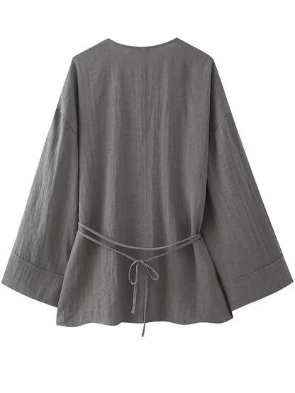Damen- Outfitset- lockeres Kimono-Pyjamaset- Baumwolle- Sommer