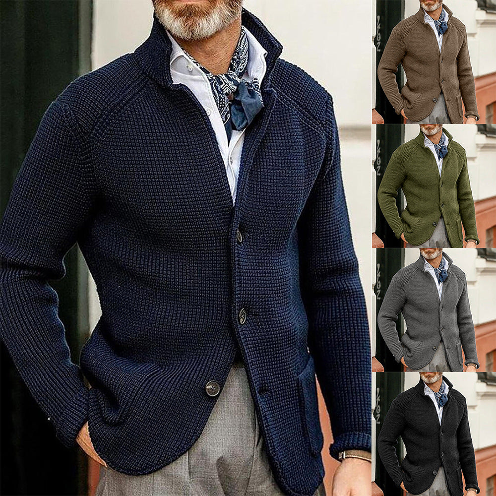 Männer - Stehkragen Mantel - Langarm solide Jacke - Warm Casual Cardigan - Winter