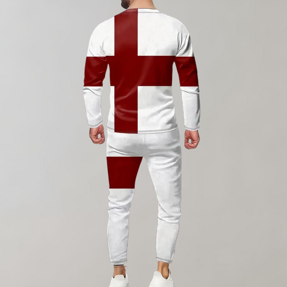 Unifarbenes weißes Hemd mit rotem Kreuz Grafikdruck Trainingsanzug-Set