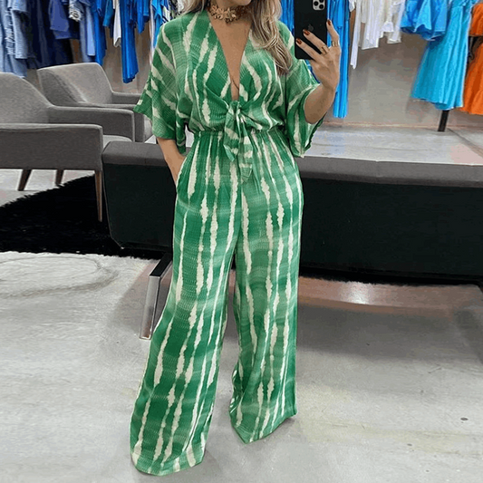 Bohemian Grün und Grau Lose Jumpsuit Set