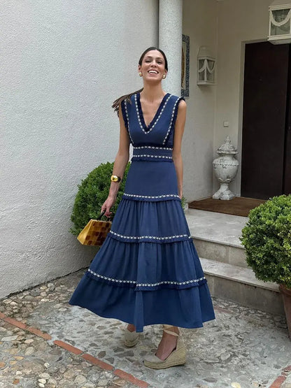 Damen- Kleid- ärmelloses Rüschendesign- Baumwolle- Sommer