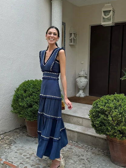 Damen- Kleid- ärmelloses Rüschendesign- Baumwolle- Sommer