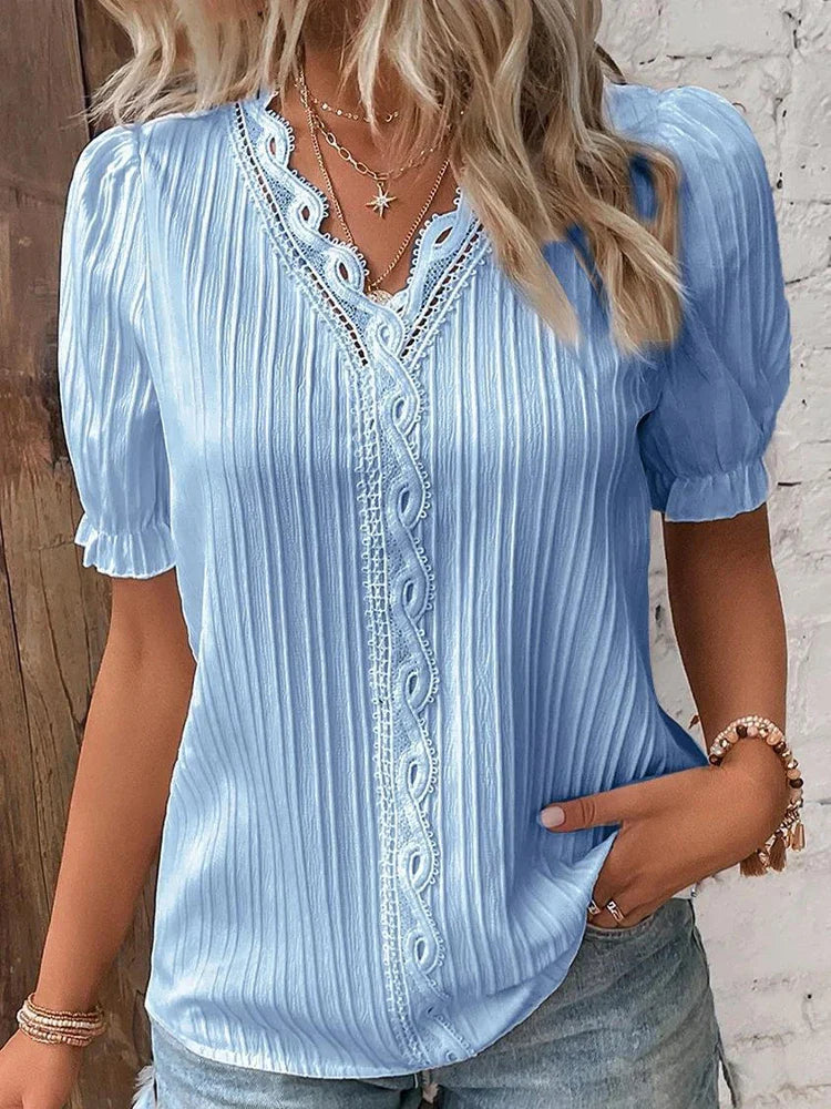 Damen - Bluse - Kunstfaser Polyester - Stickerei - Sommer