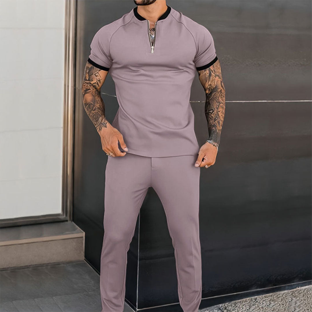 Slim Fit einfarbig Set mit Reißverschluss