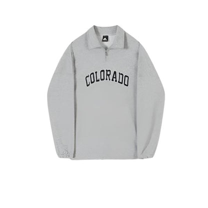 Männer - Sweatshirt - Vintage-Buchstaben-Stickerei - Loose Fit Half Zip - Winter