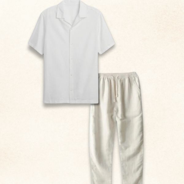 Leinen-Sommer-Set für Männer mit Hosen mit elastischen Bündchen