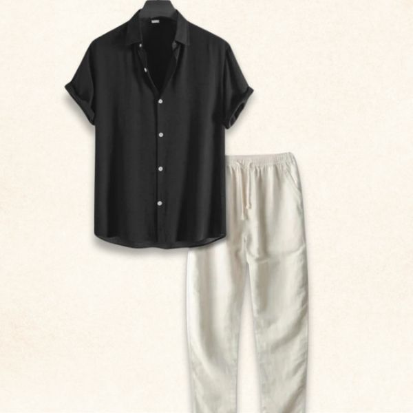 Leinen-Sommer-Set für Männer mit Hosen mit elastischen Bündchen