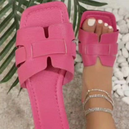 Damen- Sandalen- flache Slipper- quadratische Zehen- Gummi- Sommer