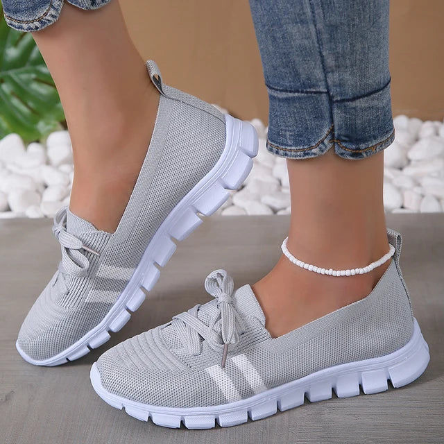 Damen- Schuhe- gestrickte gestreifte flache Sneaker- Mesh- Sommer