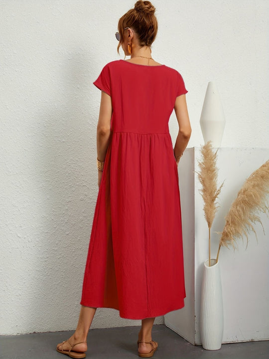 Ärmelloses unifarbenes Damenkleid aus Baumwolle und Leinen
