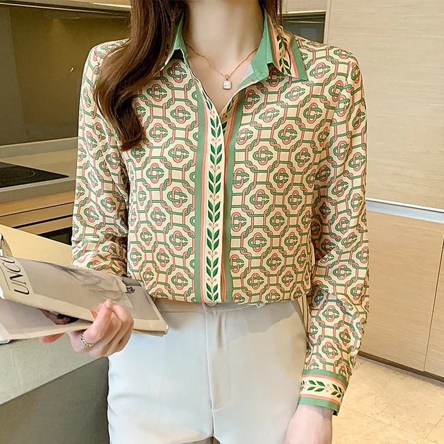 Frauen - Bluse - Polyester - Elastan, bedruckt - Knopfverschluss - Sommer