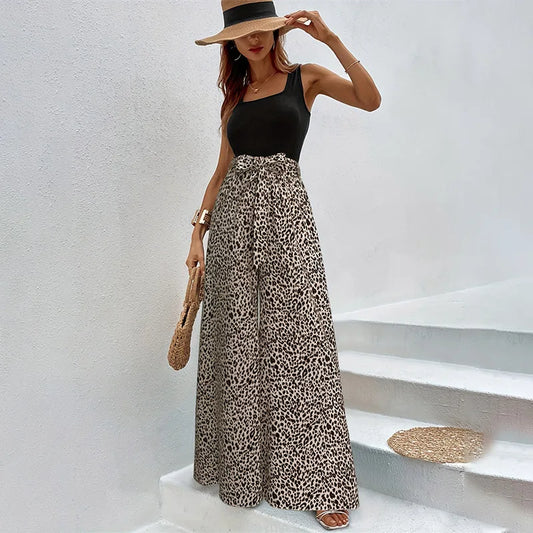 Damen - Hosen - Baumwolle, Weites Bein, Hohe Taille, Bedruckt - Sommer