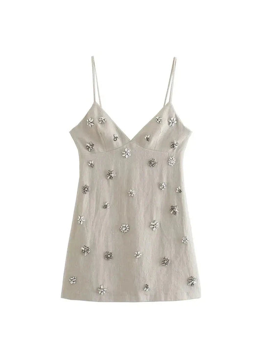 Frauen - Minikleid - Spaghetti-Träger, Steinarbeiten - Sommer