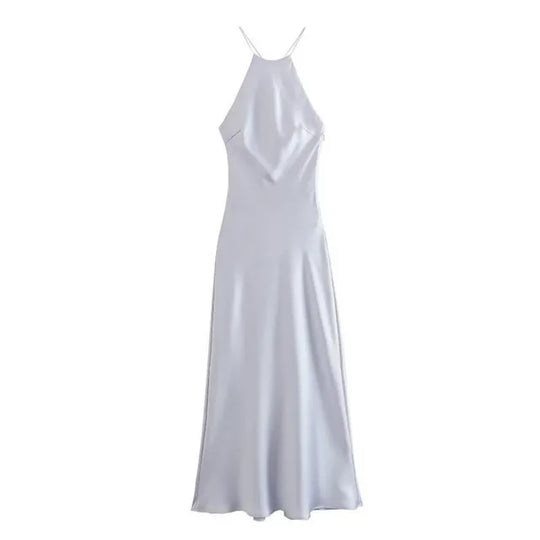 Damen – Maxikleid – Satin, ärmellos, offener Rücken, einfarbig – Sommer