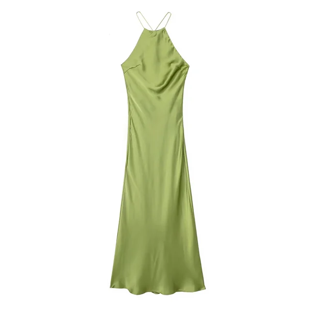 Damen – Maxikleid – Satin, ärmellos, offener Rücken, einfarbig – Sommer