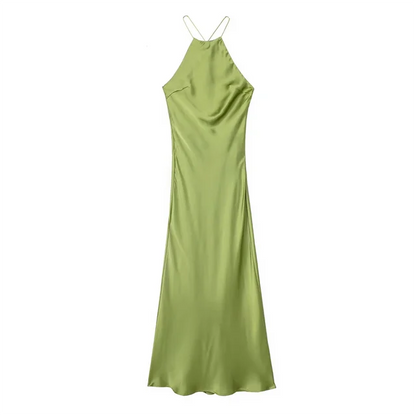 Damen – Maxikleid – Satin, ärmellos, offener Rücken, einfarbig – Sommer