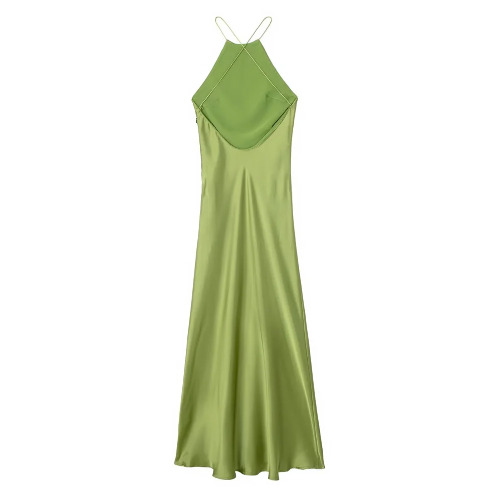 Damen – Maxikleid – Satin, ärmellos, offener Rücken, einfarbig – Sommer