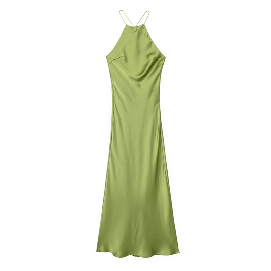 Damen – Maxikleid – Satin, ärmellos, offener Rücken, einfarbig – Sommer