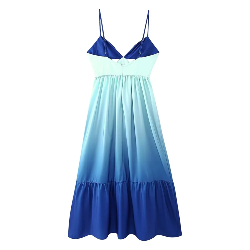 Damen- Kleid- Plissee- Farbverlauf- Baumwolle- Sommer