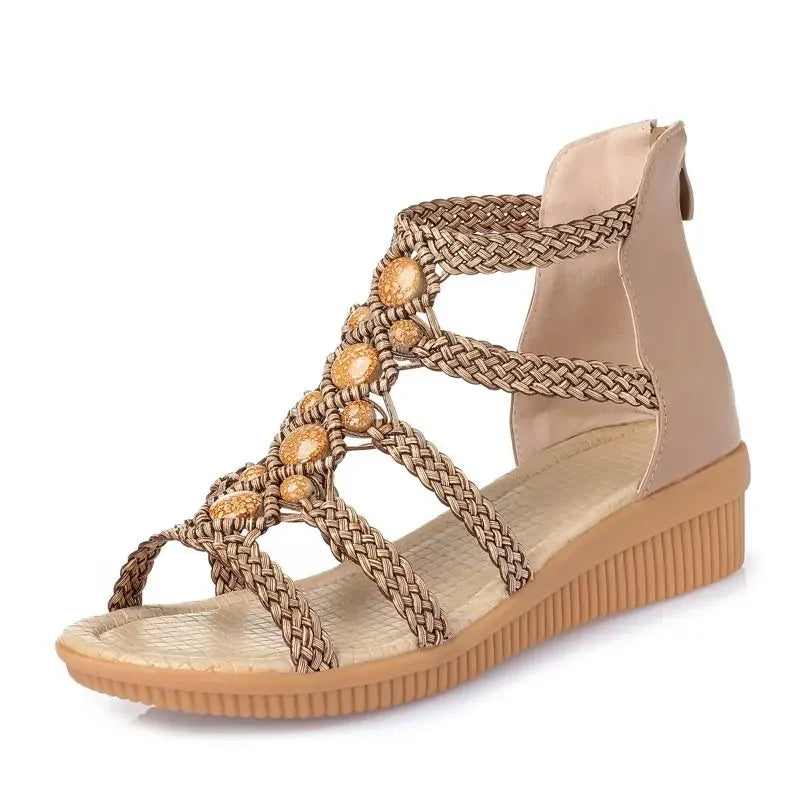 Damen-Sandalen-Flach-Hohlriemen-Design-Echtleder-Sommer