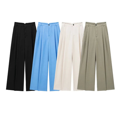 Damen - Hosen - Weites Bein - Einfarbig - Herbst