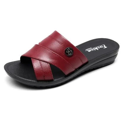 Damen-Pantoffeln-Slipper-flach-x-förmig-echtes Leder-Sommer