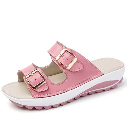 Damen-Sandalen-Zweiriemen-Offene Zehe-Flach-Spaltleder-Sommer