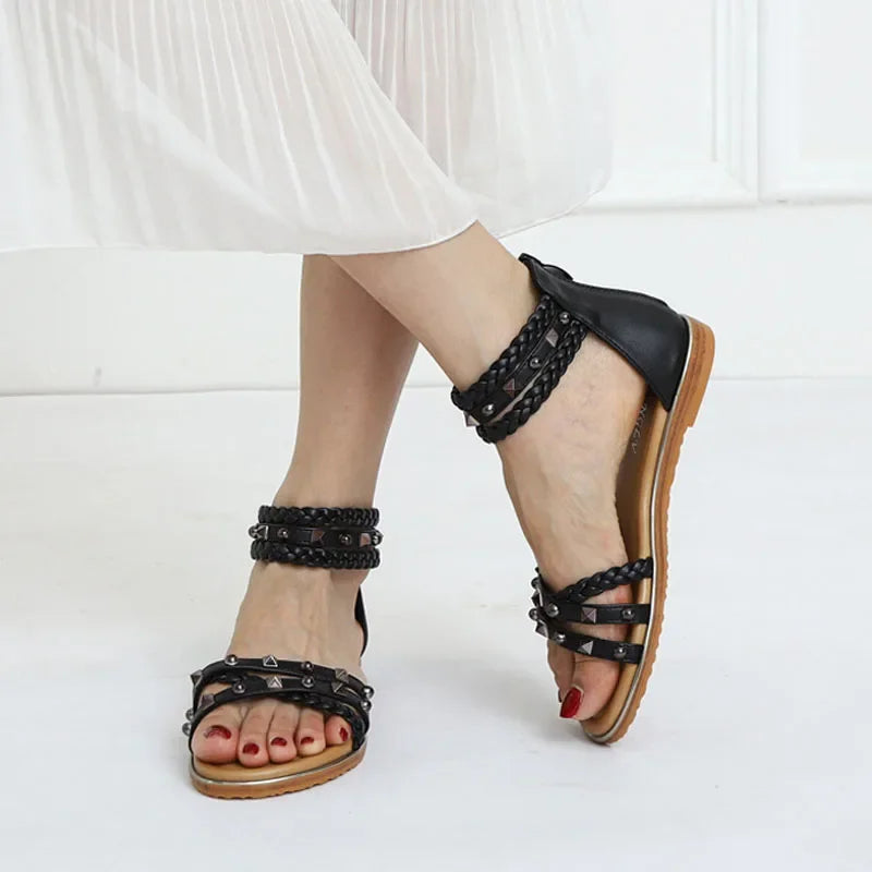 Damen - Sandalen - PU - Gladiator Style - Reißverschluss - Flach - Sommer