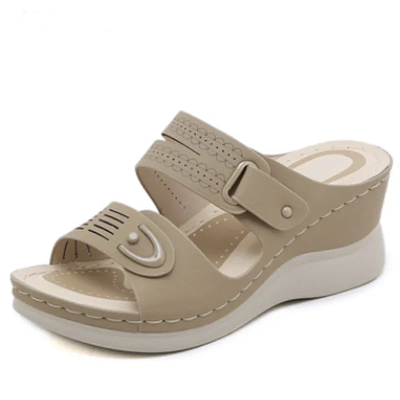 Damen-Sandalen- zehenoffen- Schlupf- Keil- Gummi- Sommer