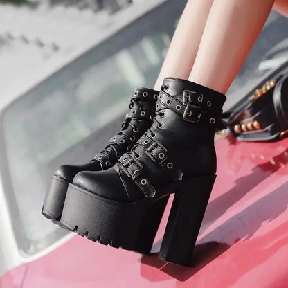 Damen- Schuhe- hochhackig- gothic- Echtes Leder- Sommer