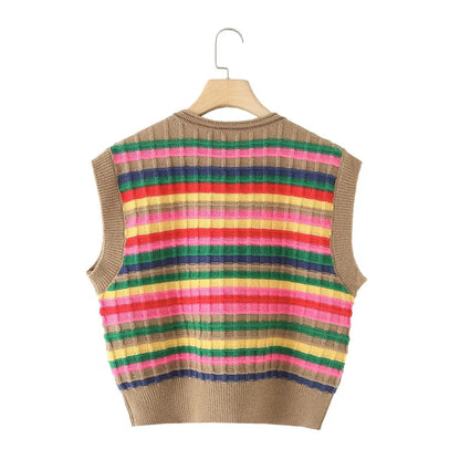 Damen - Fashion Casual Vielseitig Regenbogen Gestreiftes Tank Top - Sommer