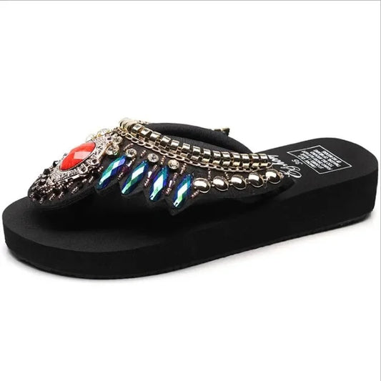 Damen-Sandalen- hohe Absätze Flip Flop- Strass- Gummi- Sommer