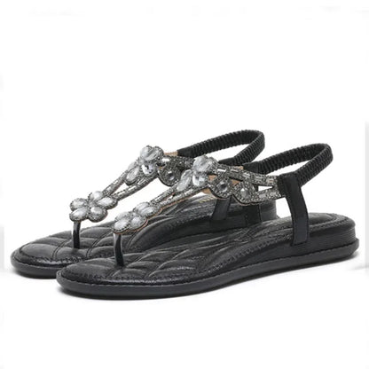 Damen-Sandalen-Rückenband-Strass-Flach-Gummi-Sommer