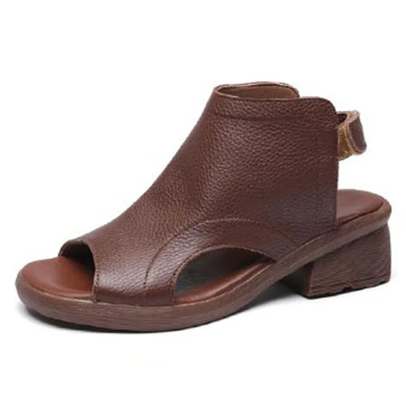 Damen- Sandalen- dicker Absatz- hohl- Echtes Leder- Sommer