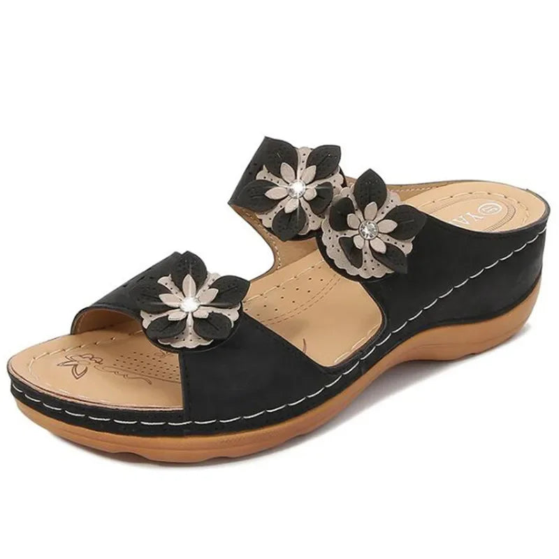 Damen-Sandalen- Blumendekor- Fußbett- Gummi- Sommer