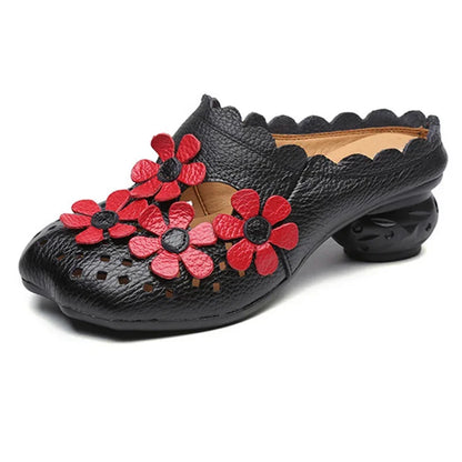 Damen-Sandalen-Blumen-Dekor-Slip on-Hohlleder-Sommer