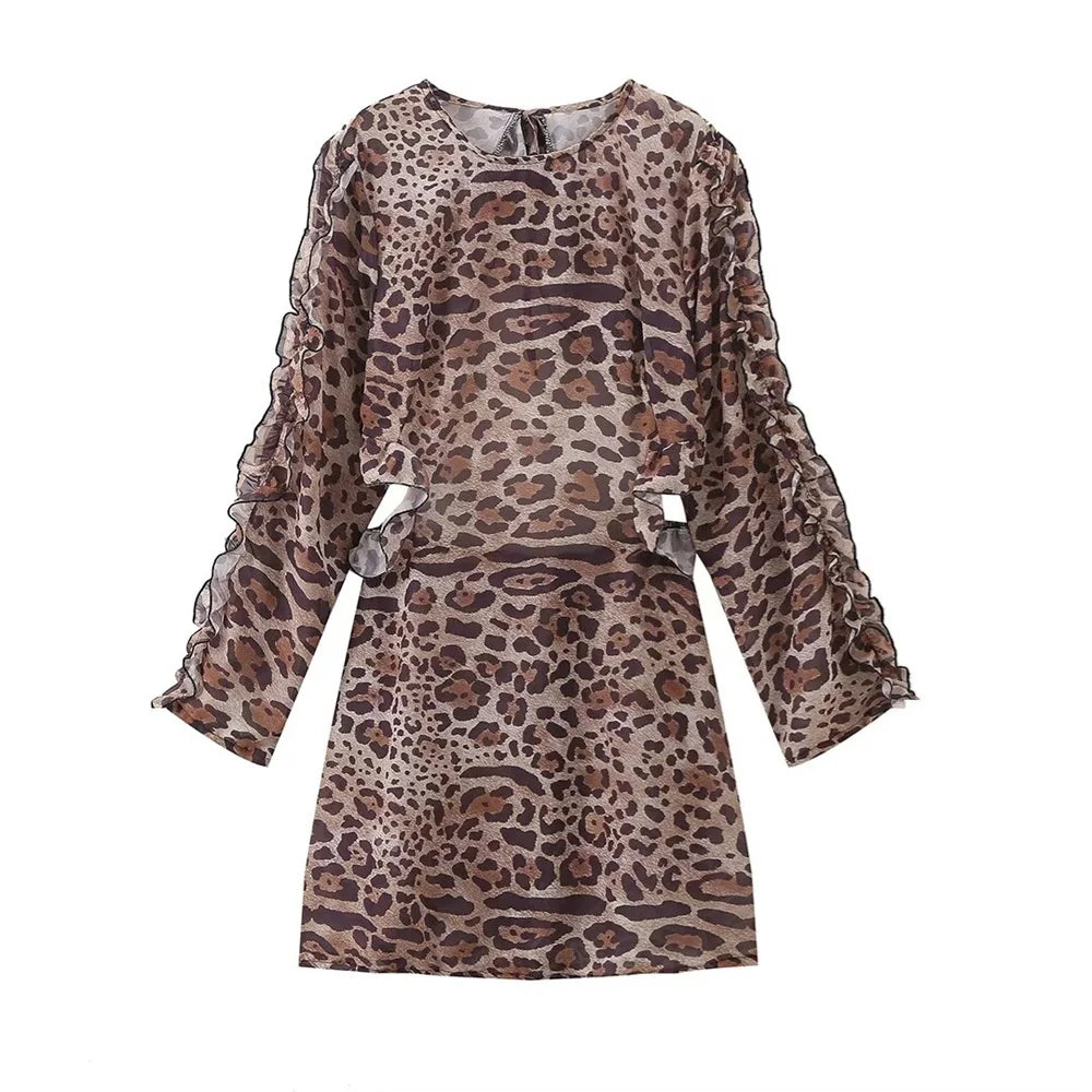 Damen - Kleid - Slim Fit Sexy Leopard Print Rückenausschnitt - Stylish