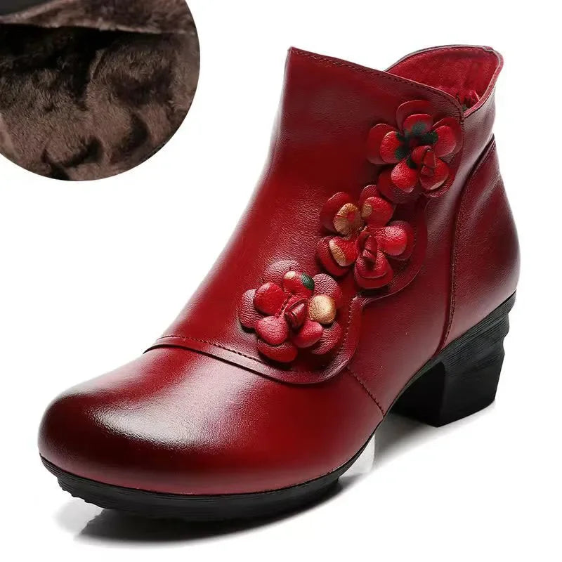 Damen- Schuhe- Retro Blumendekor Stiefel- Kunstleder- Sommer